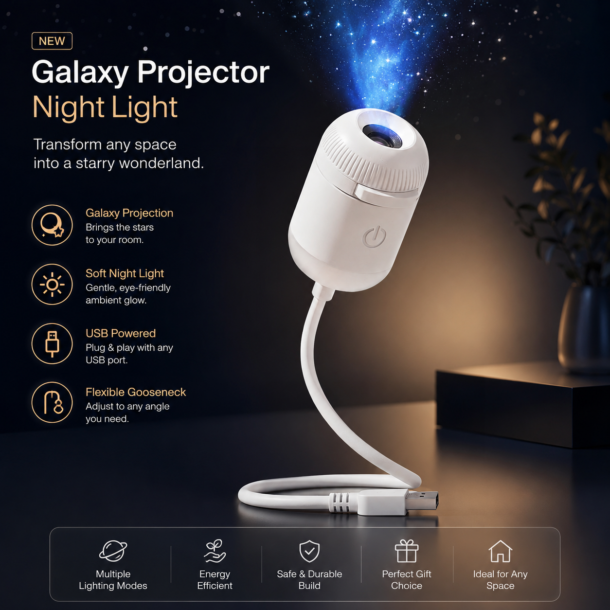 Night Light USB Galaxy Projector