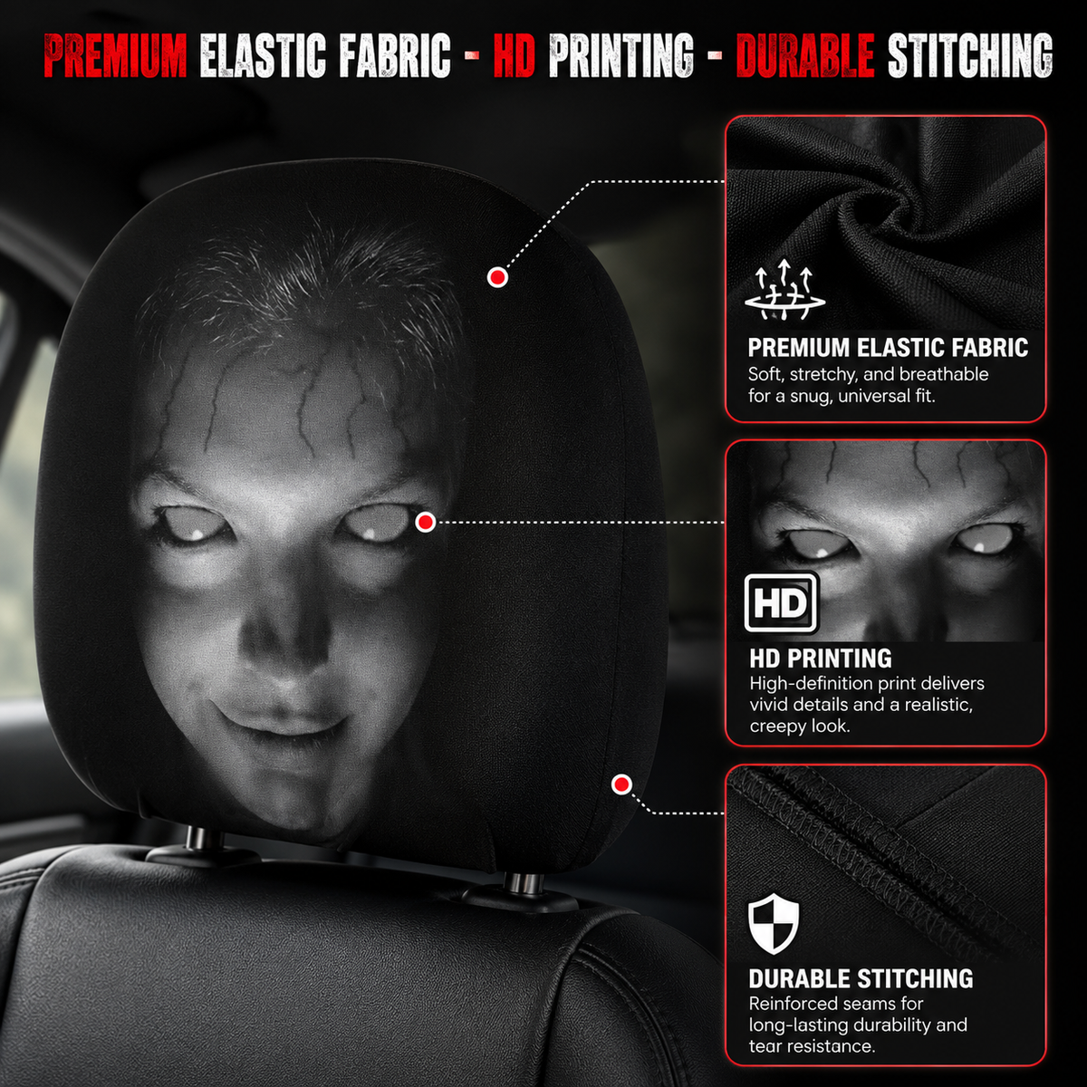 Horror Face Car Headrest Covers